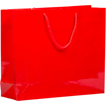 JAM Paper Glossy Gift Bag, Horizontal, 13&quot; x 5&quot; x 10&quot;, Red