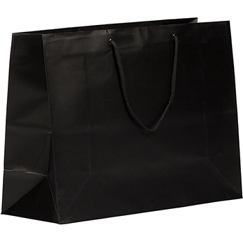 JAM Paper Gift Bag, Horizontal, 16&quot; x 6&quot; x 12&quot;, Black Matte