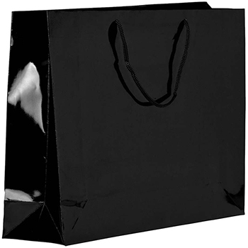 JAM Paper Glossy Gift Bag, Horizontal, 16&quot; 4 3/4&quot; x 13&quot;, Black