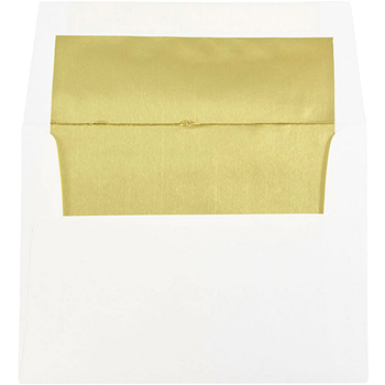 JAM Paper Foil Lined Booklet Invitation Envelope, A2 (4 3/8&quot; x 5 3/4&quot;) White with Gold Lining, 25/PK