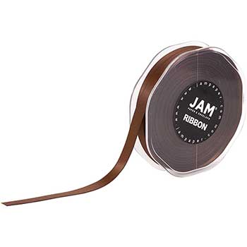 JAM Paper Double Faced Satin Ribbon, 3/8&quot; x 25 yd., Chocolate Brown