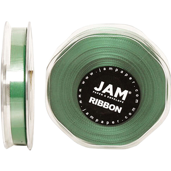 JAM Paper Double Faced Satin Ribbon, 3/8&quot; Wide, Emerald Green, 25 Yards/RL