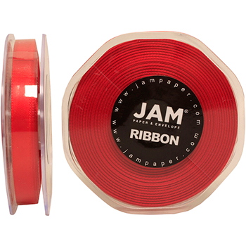 JAM Paper Double Faced Satin Ribbon, 3/8&quot; Wide, Red, 25 Yards/RL