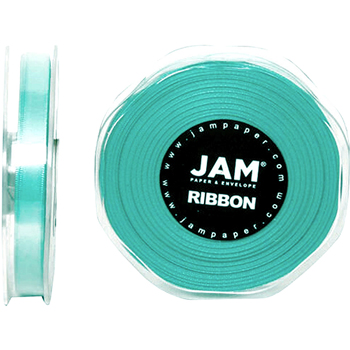 JAM Paper Double Faced Satin Ribbon, 3/8&quot; Wide, Teal, 25 Yards/RL