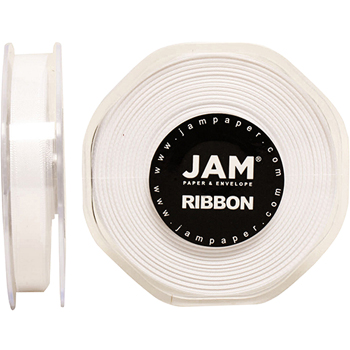 JAM Paper Double Faced Satin Ribbon, 3/8&quot; Wide, White, 25 Yards/RL
