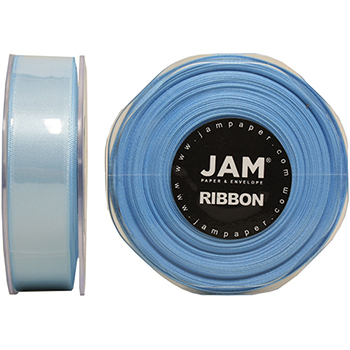 JAM Paper Double Faced Satin Ribbon, 7/8&quot; x 25 yd., Light Blue
