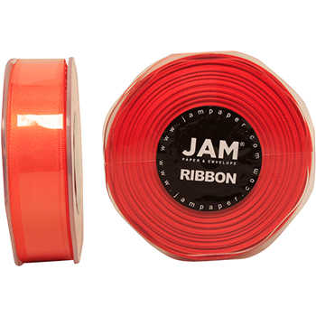 JAM Paper Double Faced Satin Ribbon, 7/8&quot; Wide, Orange, 25 Yards/RL