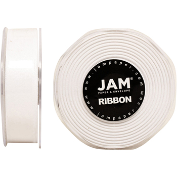 JAM Paper Double Faced Satin Ribbon, 7/8&quot; Wide, White, 25 Yards/RL