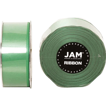 JAM Paper Double Faced Satin Ribbon, 1 1/2&quot; Wide, Emerald Green, 25 Yards/RL