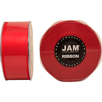 JAM Paper Double Faced Satin Ribbon, 1 1/2&quot; Wide, Red, 25 Yards/RL