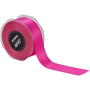 JAM Paper Double Faced Satin Ribbon, 1 1/2&quot; x 25 yd., Shocking Pink