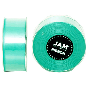 JAM Paper Double Faced Satin Ribbon, 1 1/2&quot; x 25 yd., Teal Blue