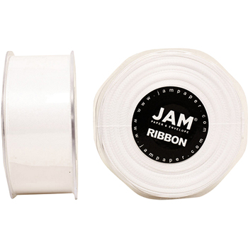 JAM Paper Double Faced Satin Ribbon, 1 1/2&quot; Wide, White, 25 Yards/RL