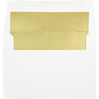 JAM Paper Foil Lined Booklet Invitation Envelope, A6 (4 3/4&quot; x 6 1/2&quot;) White with Gold Lining, 25/PK
