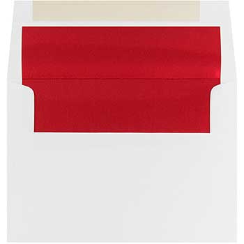 JAM Paper A7 Foil Lined Invitation Envelopes, 5 1/4&quot; x 7 1/4&quot;, White with Red Foil, 50/PK