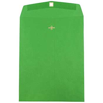 JAM Paper 10&quot; x 13&quot; Open End Catalog Colored Envelopes with Clasp Closure, Green Recycled, 10/PK