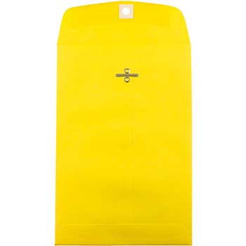 JAM Paper Open End Catalog Colored Envelopes with Clasp Closure, 6&quot; x 9&quot;, Yellow Recycled, 50/BX