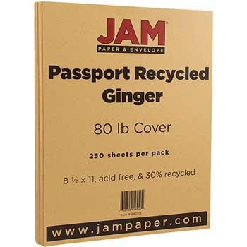 JAM Paper Recycled Cardstock, 8 1/2 x 11, 80lb Passport Ginger, 250/RM