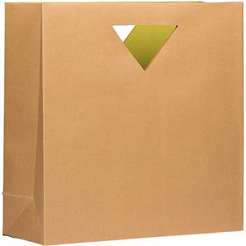 JAM Paper Heavy Duty Die Cut Bags with Triangular Handle, Large, 15&quot; x 5 1/2&quot; x 15&quot;, Kraft, 3/PK