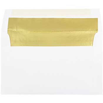 JAM Paper A10 Foil Lined Invitation Envelopes, 6&quot; x 9 1/2&quot;, White with Gold Foil, 25/PK