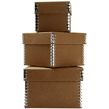JAM Paper Nesting Box Set, Small, Medium &amp; Large, Natural Brown Kraft, 3/PK