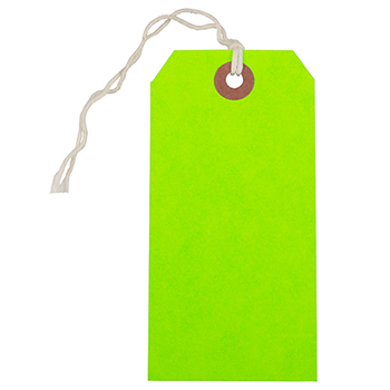 JAM Paper Gift Tags with String, 4 3/4&quot; x 2 3/8&quot;, Neon Green, 10/PK
