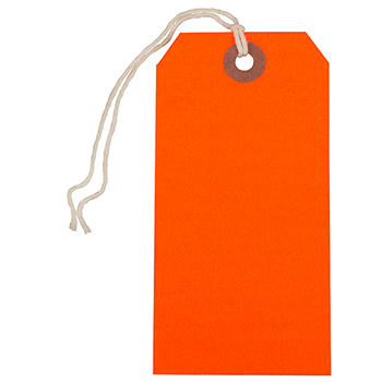 JAM Paper Gift Tags with String, 4 3/4&quot; x 2 3/8&quot;, Neon Red, 10/PK