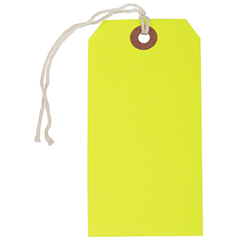 JAM Paper Gift Tags with String, 4 3/4&quot; x 2 3/8&quot;, Neon Yellow, 10/PK
