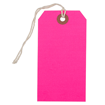 JAM Paper Gift Tags with String, 4 3/4&quot; x 2 3/8&quot;, Neon Pink, 10/PK