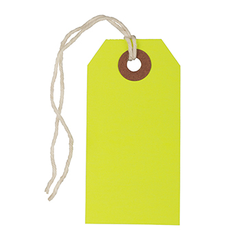 JAM Paper Gift Tags with String, 3 1/4&quot; x 1 5/8&quot;, Neon Yellow, 10/PK
