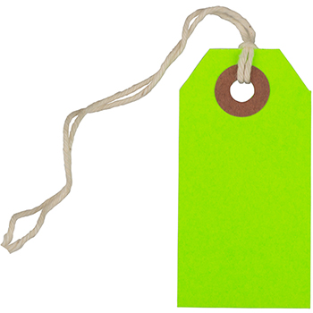 JAM Paper Gift Tags with String, Tiny, 2 3/4&quot; x 1 3/8&quot;, Neon Green, 10/PK