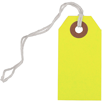JAM Paper Gift Tags with String, Tiny, 2 3/4&quot; x 1 3/8&quot;, Neon Yellow, 10/PK