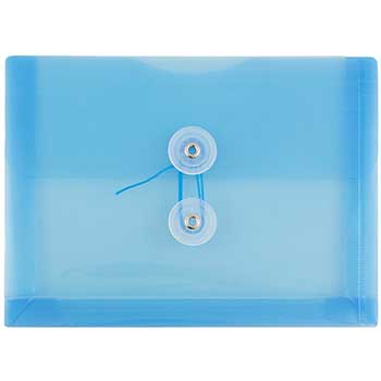 JAM Paper Plastic Envelopes with Button &amp; String Tie Closure, Index Size, 5 1/2&quot; x 7 1/2&quot;, Blue, 12/PK