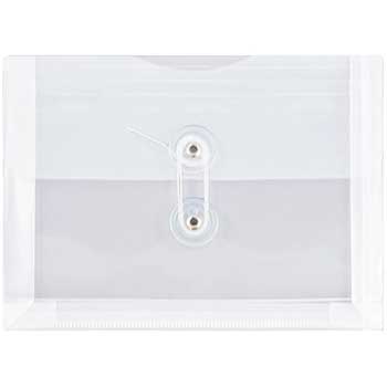 JAM Paper Plastic Envelopes with Button &amp; String Tie Closure, Index Size, 5 1/2&quot; x 7 1/2&quot;, Clear, 12/PK