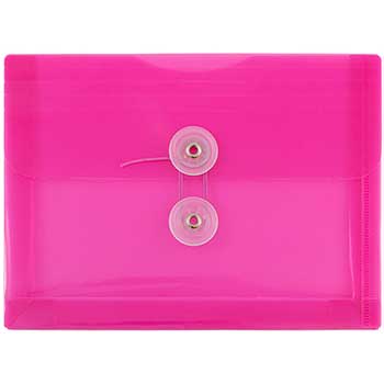 JAM Paper Plastic Envelopes with Button &amp; String Tie Closure, Index Size, 5 1/2&quot; x 7 1/2&quot;, Fuchsia Pink, 12/PK