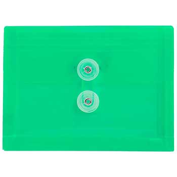 JAM Paper Plastic Envelopes with Button &amp; String Tie Closure, Index Size, 5 1/2&quot; x 7 1/2&quot;, Green, 12/PK