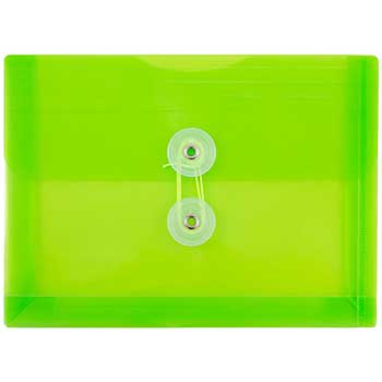 JAM Paper Plastic Envelopes with Button &amp; String Tie Closure, Index Size, 5 1/2&quot; x 7 1/2&quot;, Lime Green, 12/PK