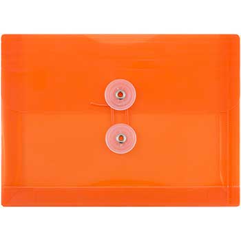 JAM Paper Plastic Envelopes with Button &amp; String Tie Closure, Index Size, 5 1/2&quot; x 7 1/2&quot;, Orange, 12/PK