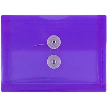 JAM Paper Plastic Envelopes with Button &amp; String Tie Closure, Index Size, 5 1/2&quot; x 7 1/2&quot;, Purple, 12/PK