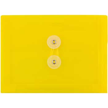 JAM Paper Plastic Envelopes with Button &amp; String Tie Closure, Index Size, 5 1/2&quot; x 7 1/2&quot;, Yellow, 12/PK