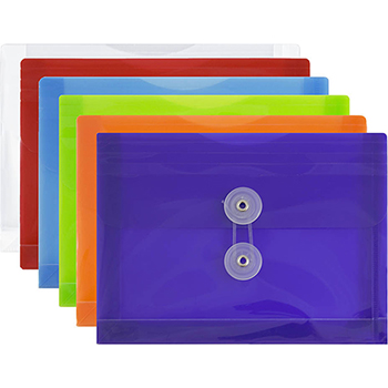 JAM Paper Plastic Envelopes with Button &amp; String Tie Closure, Index Size, 5 1/2&quot; x 7 1/2&quot;, Assorted Colors, 6/PK