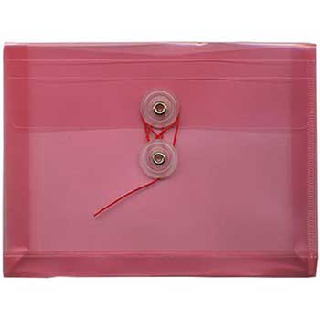 JAM Paper Plastic Envelopes with Button &amp; String Tie Closure, Index Size, 5 1/2&quot; x 7 1/2&quot;, Pink, 12/PK