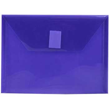 JAM Paper Plastic Envelopes with Hook &amp; Loop Closure, Index, 5 1/2&quot; x 7 1/2&quot;, Purple, 12/PK