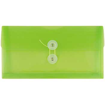 JAM Paper Plastic Envelopes with Button &amp; String Tie Closure, #10 Business Booklet, 5 1/4&quot; x 10&quot;, Lime Green, 12/PK