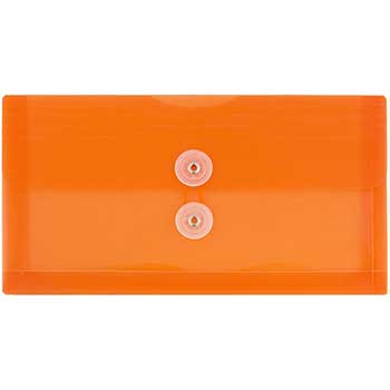 JAM Paper Plastic Envelopes with Button &amp; String Tie Closure, #10 Business Booklet, 5 1/4&quot; x 10&quot;, Orange, 12/PK