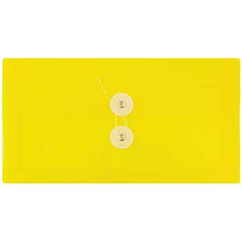 JAM Paper Plastic Envelopes with Button &amp; String Tie Closure, #10 Business Booklet, 5 1/4&quot; x 10&quot;, Yellow, 12/PK