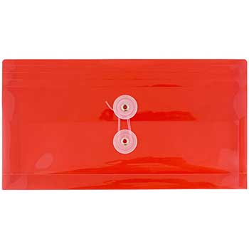 JAM Paper Plastic Envelopes with Button &amp; String Tie Closure, #10 Business Booklet, 5 1/4&quot; x 10&quot;, Red, 12/PK