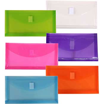 JAM Paper Plastic Expansion Envelopes, #10 Booklet Wallet, 1&quot; Expansion, Assorted Colors, 6/PK