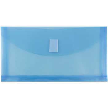 JAM Paper Plastic Expansion Envelopes with Hook &amp; Loop Closure, #10 Booklet Wallet, 5 1/4&quot; x 10&quot;, 1&quot; Expansion, Blue, 12/PK