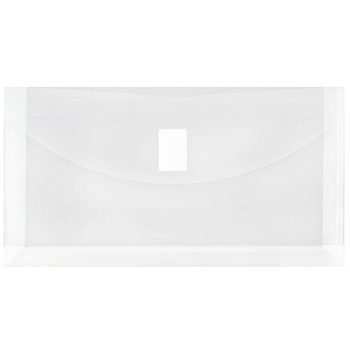 JAM Paper Plastic Expansion Envelopes with Hook &amp; Loop Closure, #10 Booklet Wallet, 5 1/4&quot; x 10&quot;, Clear, 12/PK